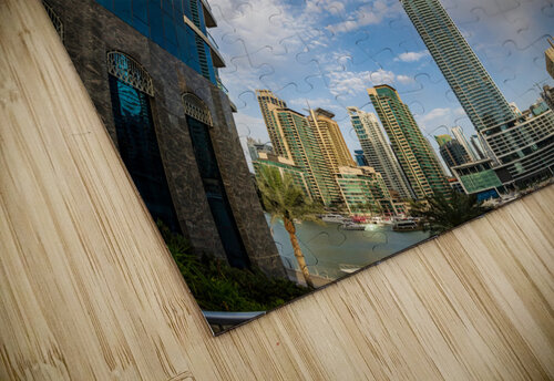 Fisheye view of tall buildings on waterfront at Dubai Marina Steve Heap puzzle