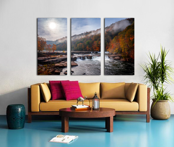 Sun rising over Valley Falls on a misty autumn day Split Canvas print