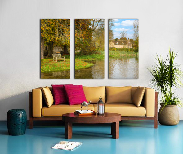 Seat overlooking deep ford in Shilton Oxford Split Canvas print