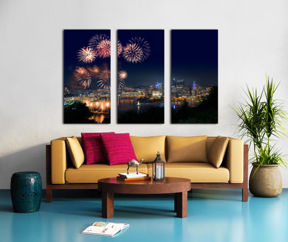 Fireworks over Pittsburgh for Independence Day Split Canvas print