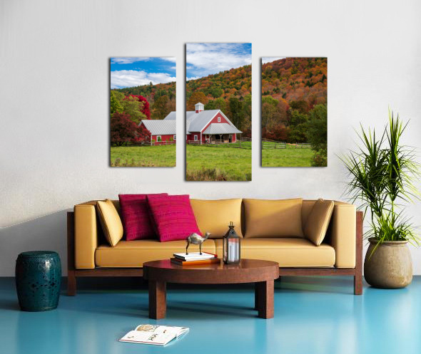 Traditional red Vermont barn with fall colors Canvas print