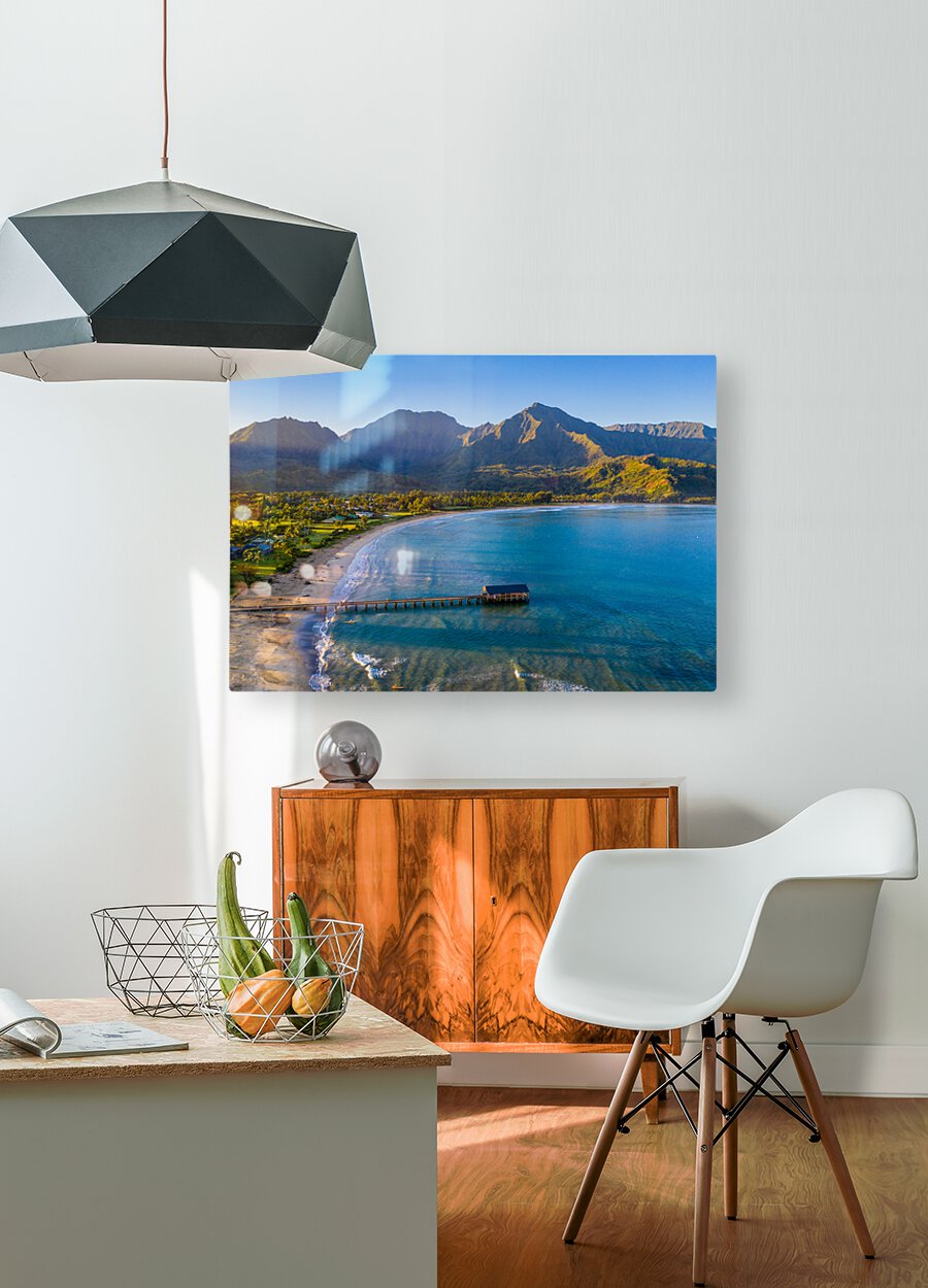 Aerial drone shot of Hanalei bay  HD Metal print with Floating Frame on Back