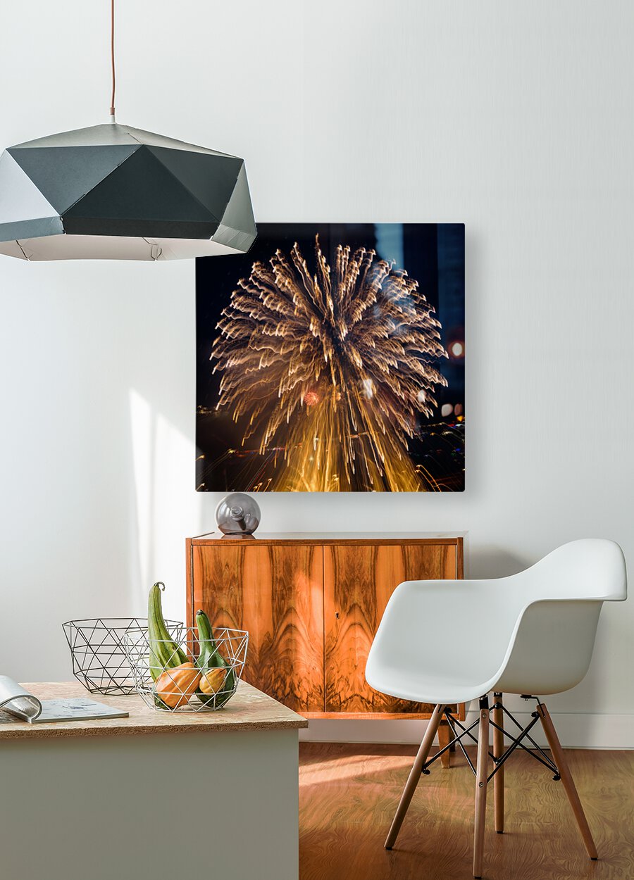 Abstract fireworks over Pittsburgh  HD Metal print with Floating Frame on Back