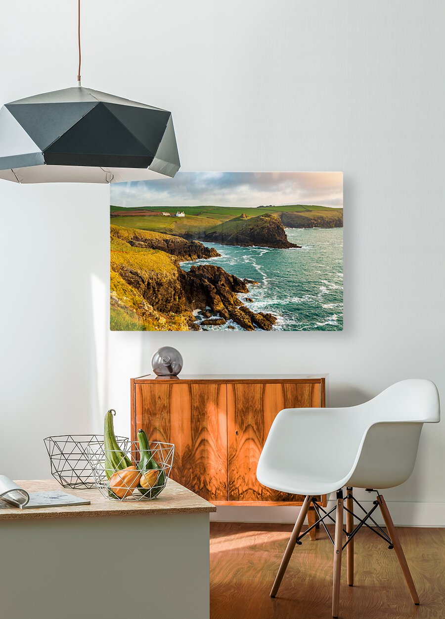 Coastline in late evening sun at Port Quin  HD Metal print with Floating Frame on Back