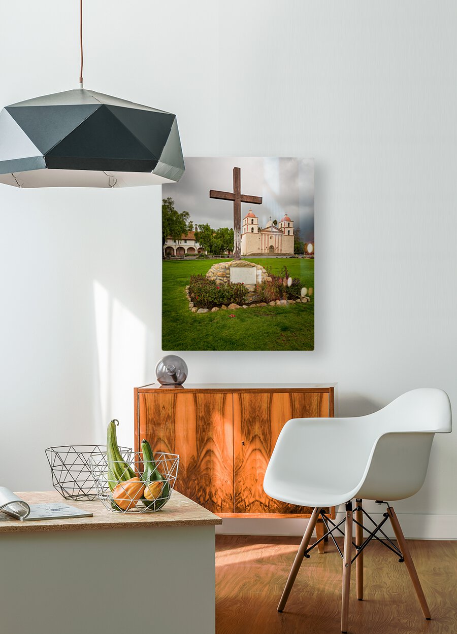 Cloudy stormy day at Santa Barbara Mission  HD Metal print with Floating Frame on Back