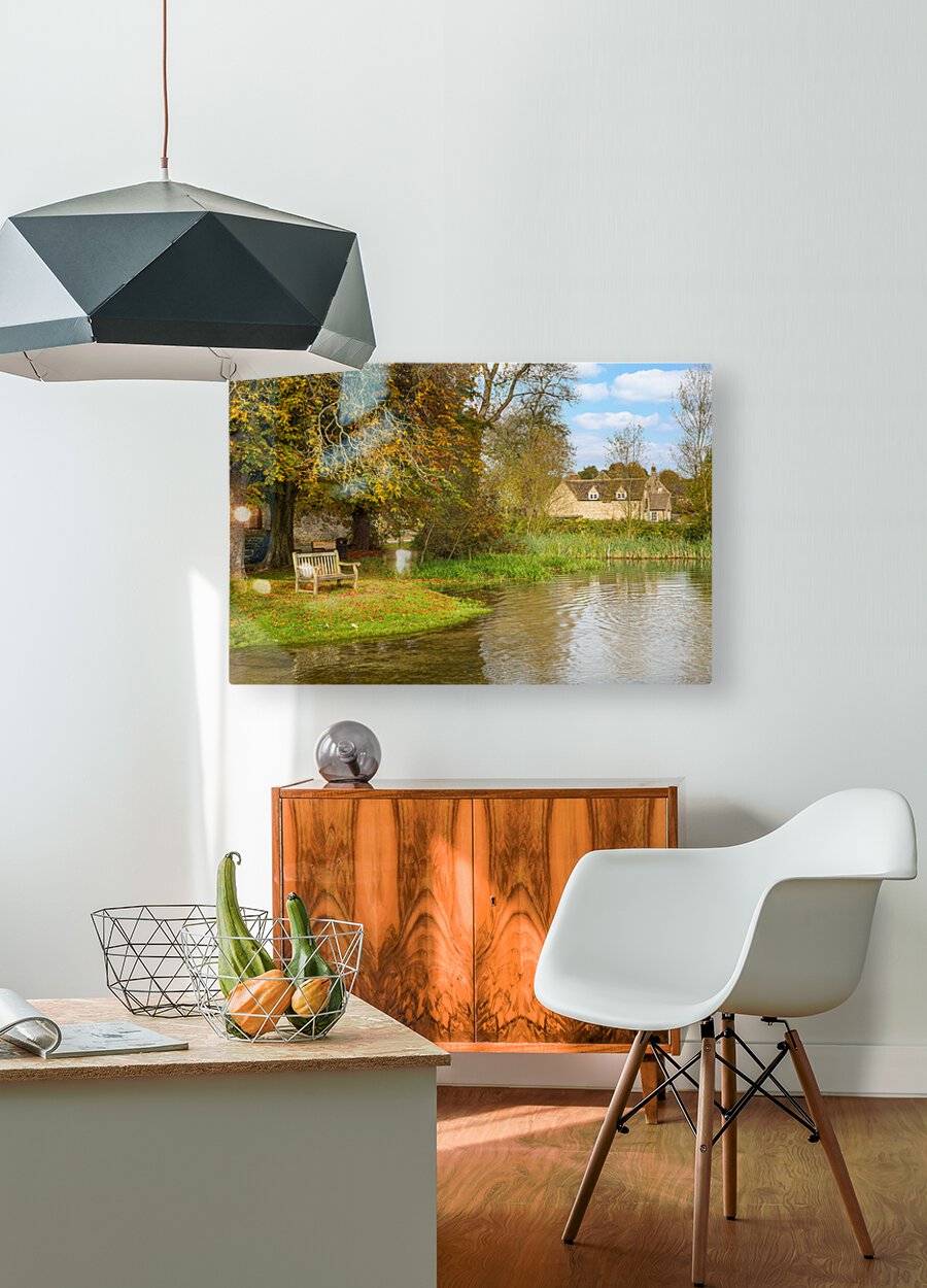 Seat overlooking deep ford in Shilton Oxford  HD Metal print with Floating Frame on Back