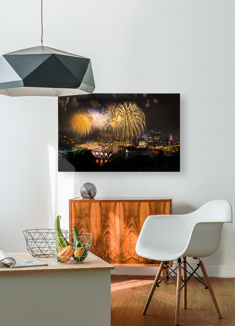 Fireworks over Pittsburgh for Independence Day  HD Metal print with Floating Frame on Back