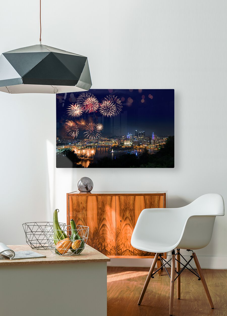 Fireworks over Pittsburgh for Independence Day  HD Metal print with Floating Frame on Back