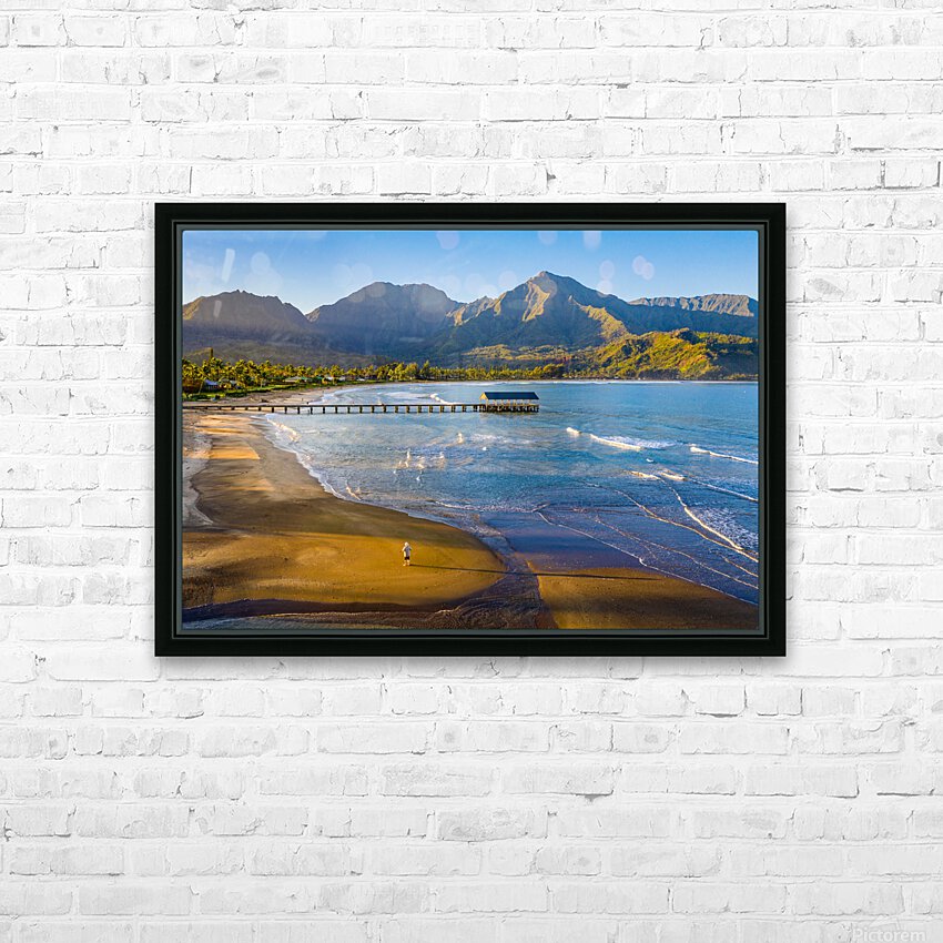 Aerial drone shot of man on the sand of Hanalei beach  HD Sublimation Metal print with Decorating Float Frame (BOX)