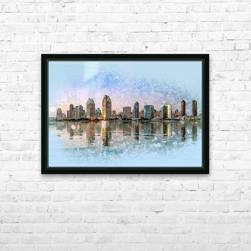 Sketch of San Diego Skyline at sunset  HD Sublimation Metal print with Decorating Float Frame (BOX)