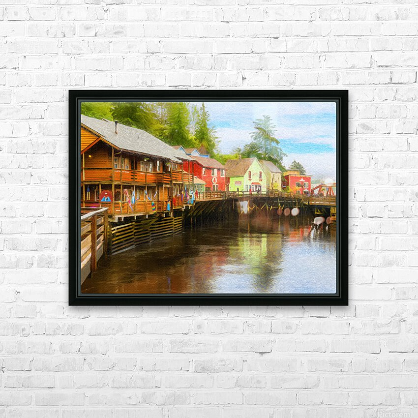 Painting of Creek Street wharf in Ketchikan Alaska HD Sublimation Metal print with Decorating Float Frame (BOX)