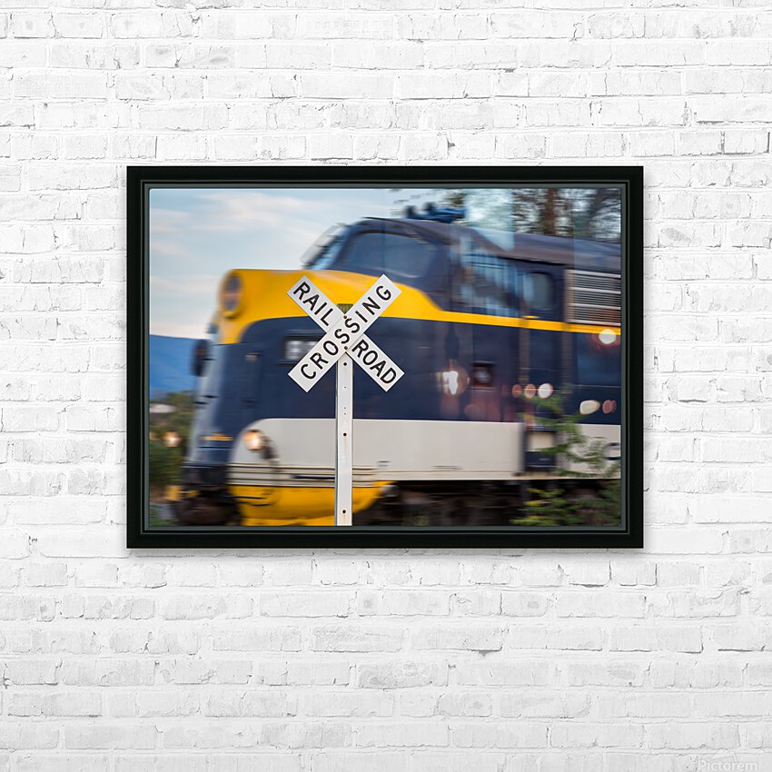 Diesel engine with railroad crossing sign HD Sublimation Metal print with Decorating Float Frame (BOX)