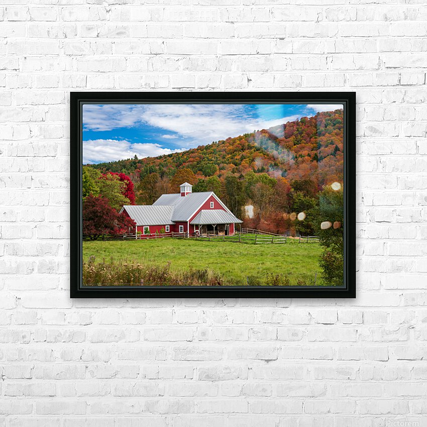 Traditional red Vermont barn with fall colors HD Sublimation Metal print with Decorating Float Frame (BOX)