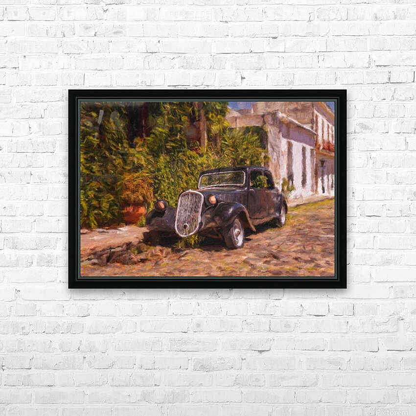 Oil painting of old car in Colonia del Sacramento HD Sublimation Metal print with Decorating Float Frame (BOX)
