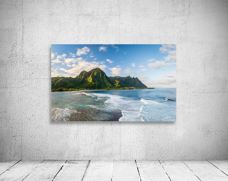 Mountains by Tunnels Beach at sunrise in Kauai Hawaii Wall Preview