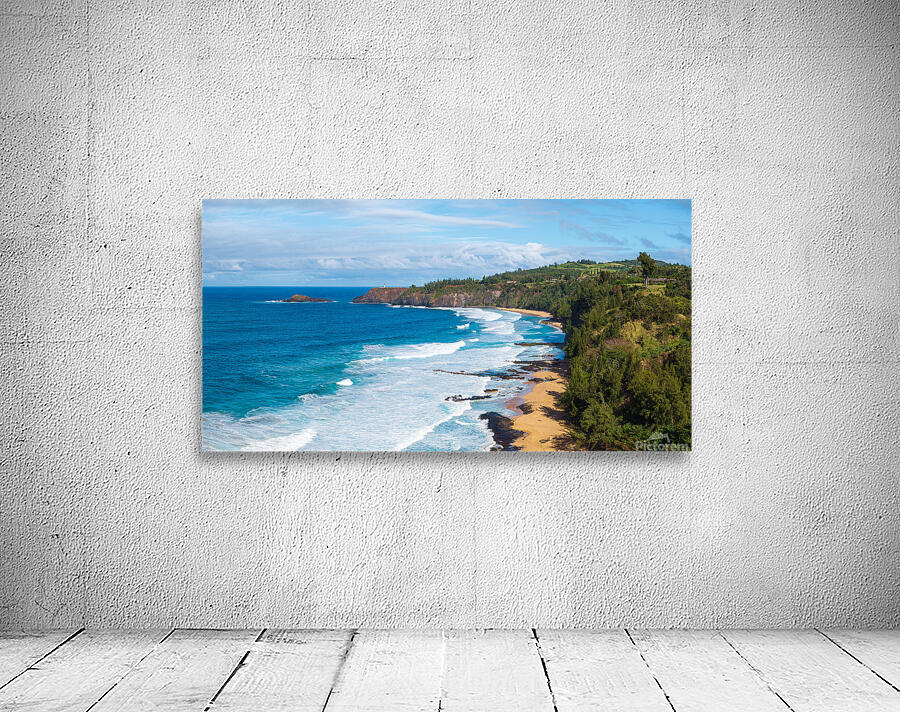 Overhead view of Kauapea or Secret beach to Kilauea lighthouse Wall Preview
