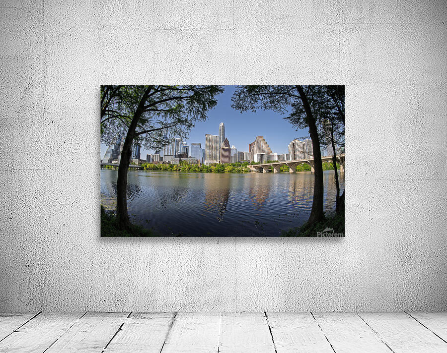 Fisheye lens view of Austin skyline including Congress bridge Wall Preview