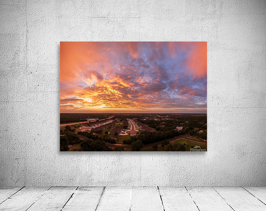 Dramatic sunset seen from drone over Georgetown Texas residentia Wall Preview