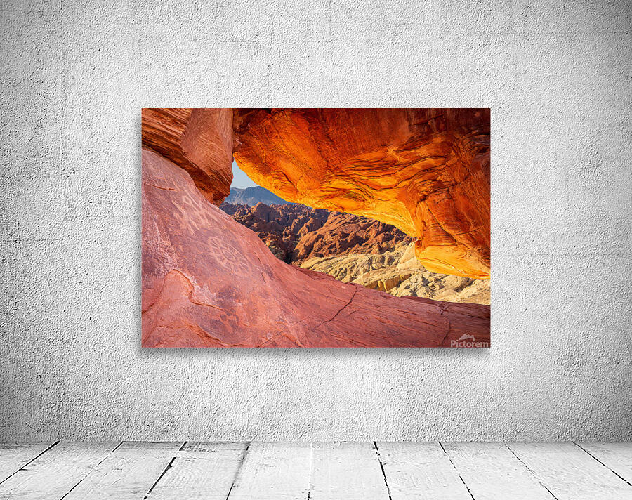 Natural arch on Atlatl Rock with scenic backgound added Wall Preview