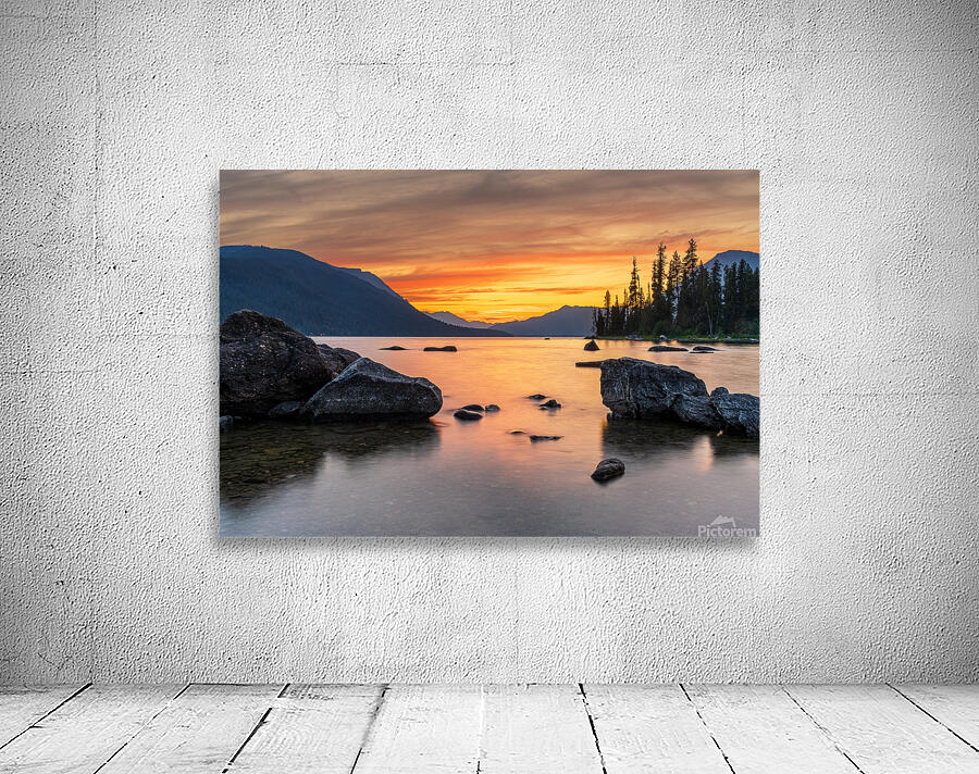 Vibrant sunset over Lake Wenatchee in the Cascade Mountains WA Wall Preview