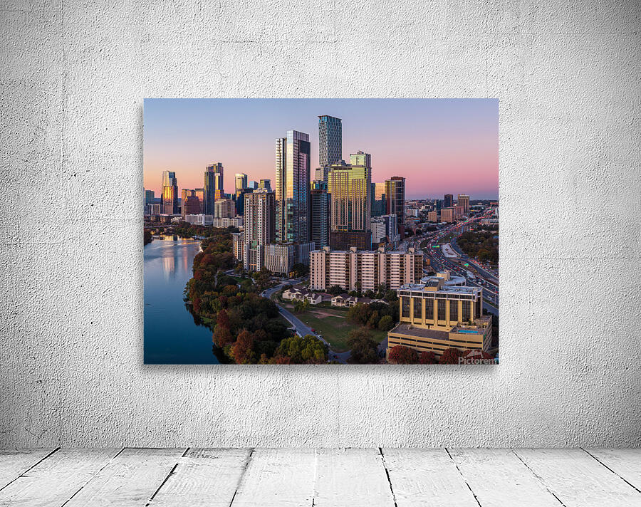 Rainey Historic district of Austin Texas aerial sunset view Wall Preview