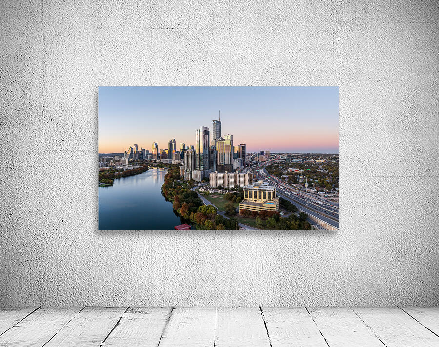 Broad panorama aerial view of downtown Austin Skyline  Wall Preview