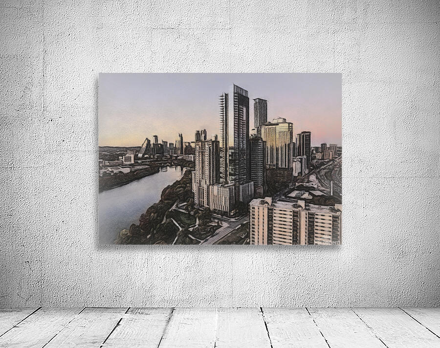Charcoal sketch aerial Austin downtown skyline Wall Preview