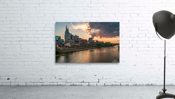 Skyline of Nashville in Tennessee during dramatic sunset over the river by Steve Heap