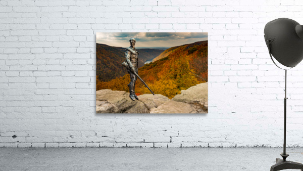 Mountaineer statue from WVU with fall leaves in West Virginia by Steve Heap
