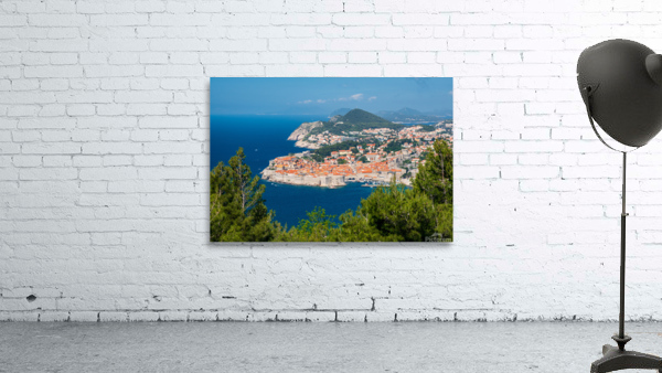 Fortress town of Dubrovnik in Croatia framed by trees by Steve Heap