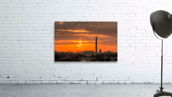 Fiery sunrise over monuments of Washington by Steve Heap
