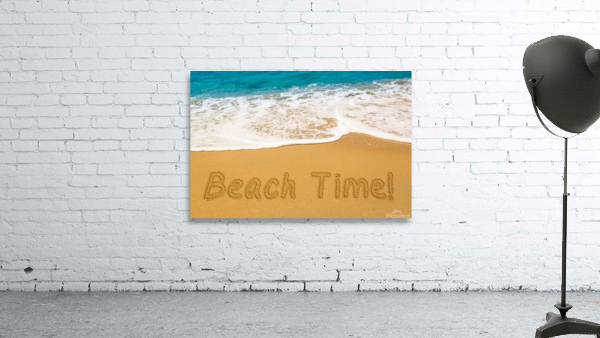 Beach Time written in sand with sea surf by Steve Heap