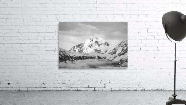 Black and white view of the mountains above Hubbard Glacier by Steve Heap
