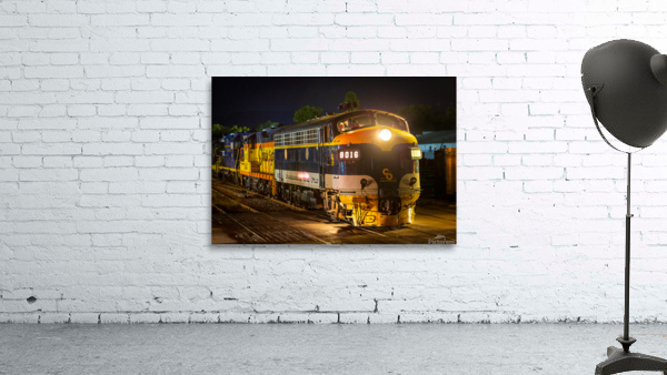 Diesel railroad engine at night