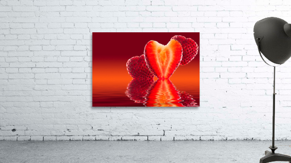 Fresh sliced strawberry in heart shape reflected by Steve Heap