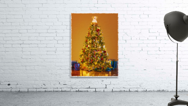 Painting of ornately decorated christmas tree