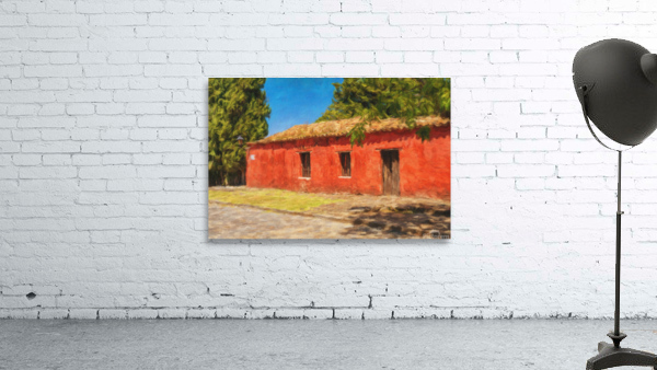 Oil painting of red house in Colonia del Sacramento by Steve Heap