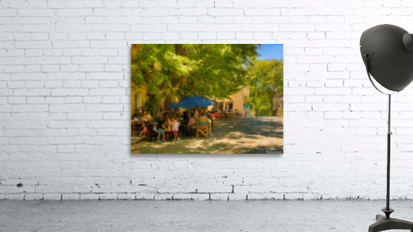 Oil painting of town square cafe in Colonia del Sacramento by Steve Heap