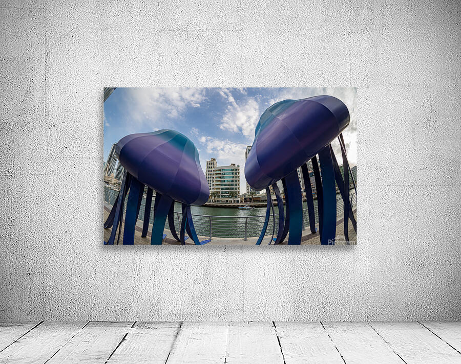 Jellyfish sculptures on promenade at Dubai Marina UAE Wall Preview