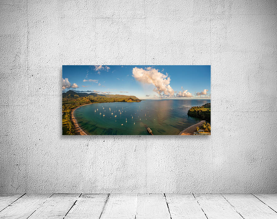 Rainbow over Hanalei bay in panorama across the ocean Wall Preview