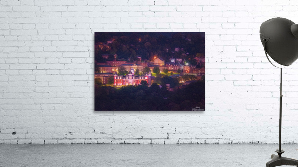 Pastel drawing campus of West Virginia university at night by Steve Heap