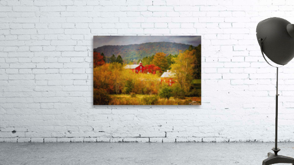 Painting of historic red barn nestled in fall colors in West Vir by Steve Heap