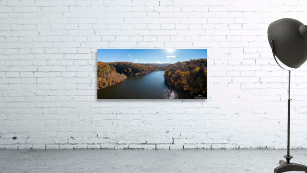 Panoramic fall trees around the water at Cheat Lake Park Morgan by Steve Heap