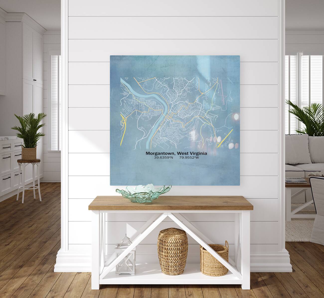 Blueprint map of the city streets of Morgantown WV Reproduction