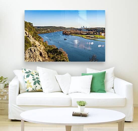 Colorado river and downtown Austin Texas from Pennybacker bridge Reproduction