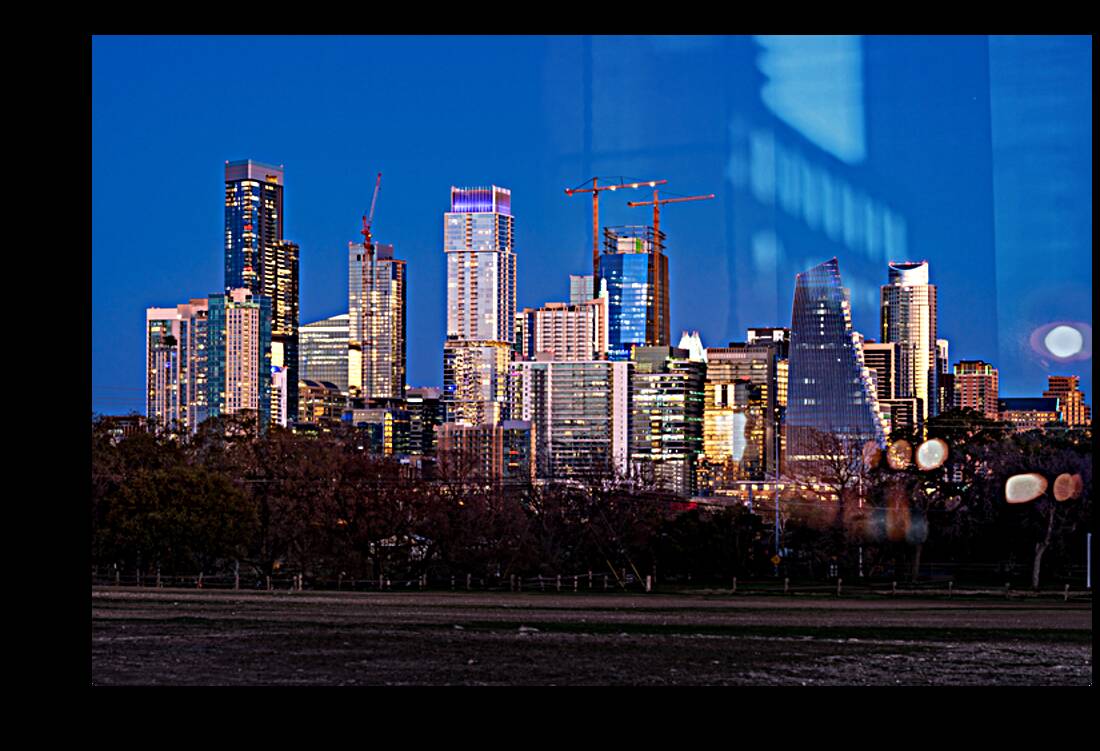 Night cityscape of downtown Austin from the west in Zilker park  Reproduction