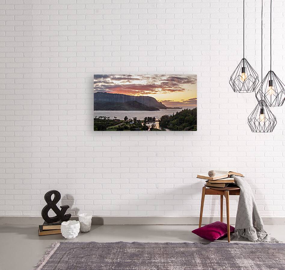 Dramatic aerial view of sunset over Hanalei Bay landscape Reproduction