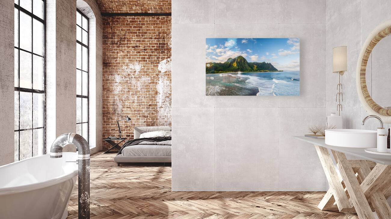 Mountains by Tunnels Beach at sunrise in Kauai Hawaii Reproduction