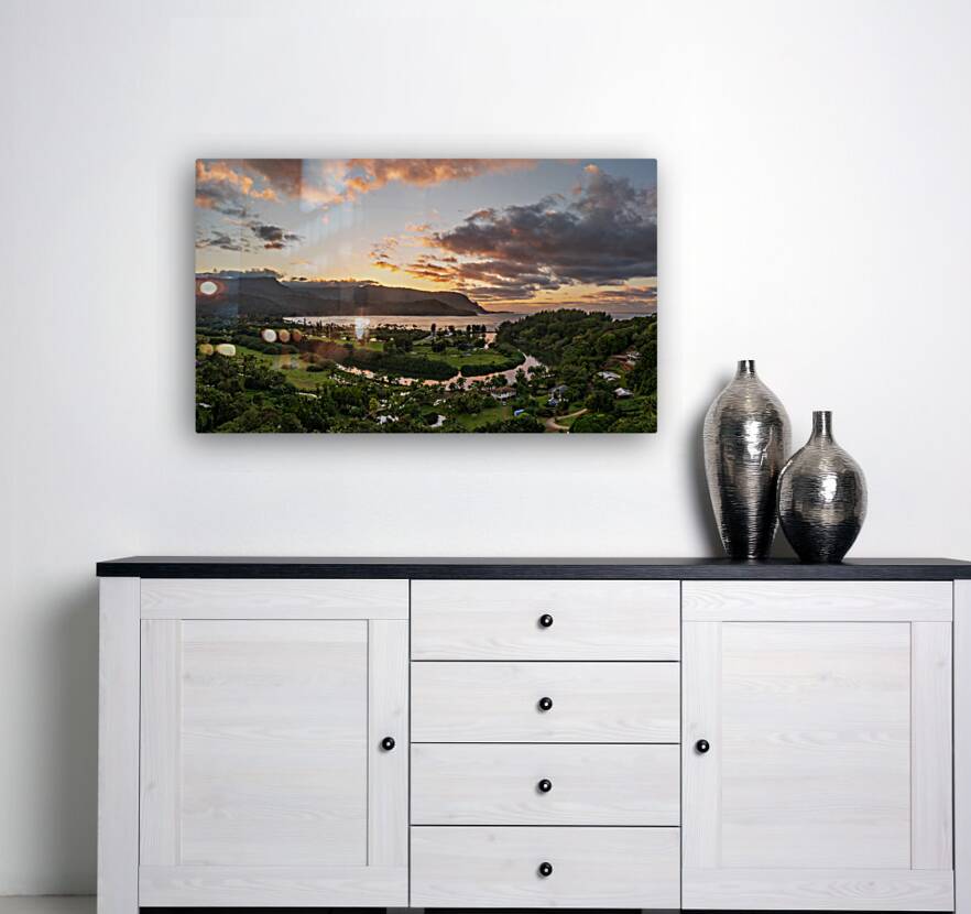 Panorama view of sunset over Hanalei Bay Kauai Reproduction