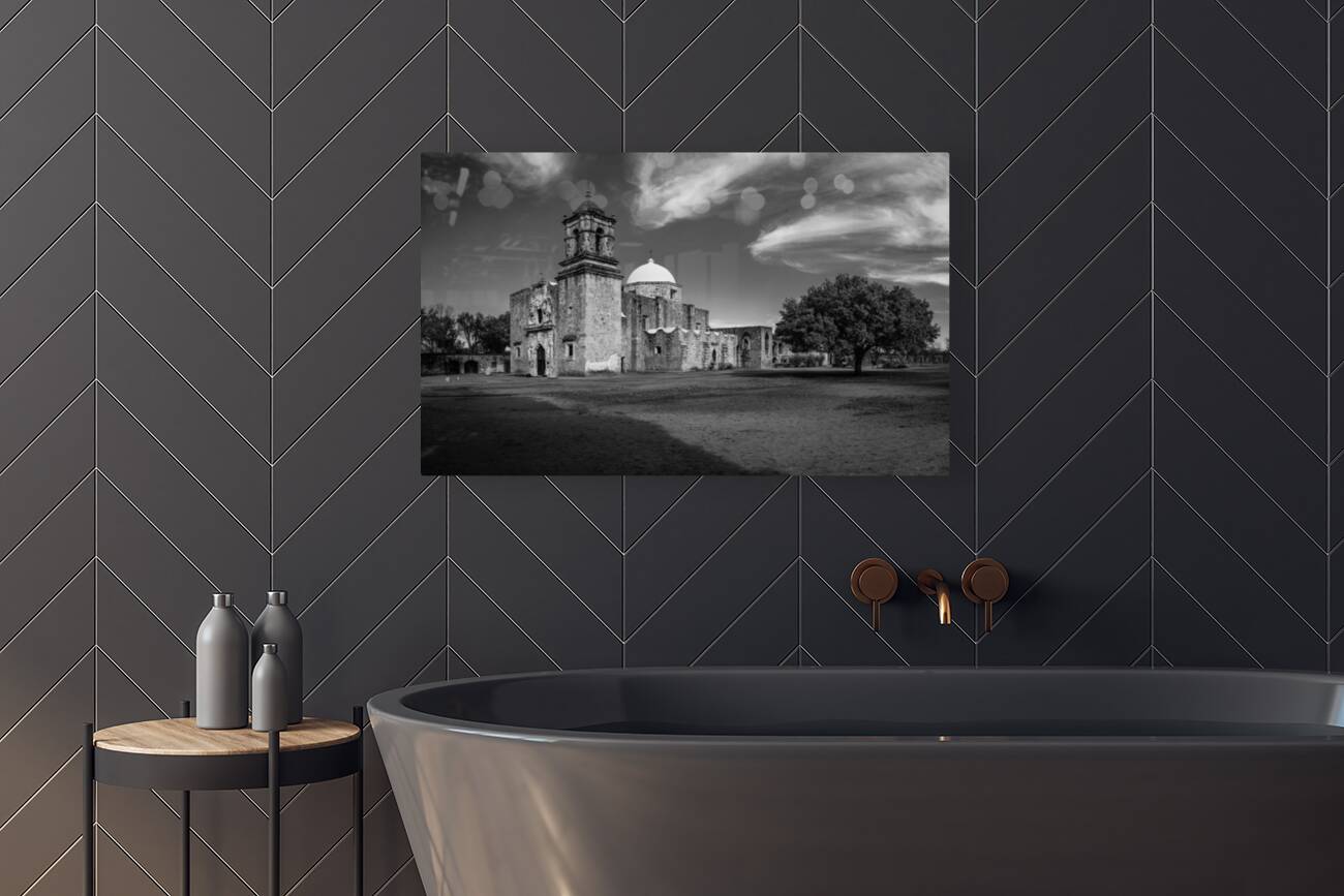 Entrance to the ornate San Jose mission church near San Antonio Reproduction